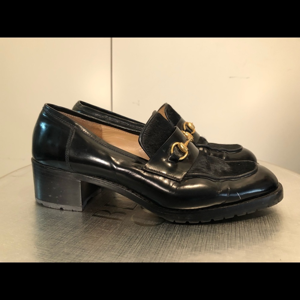 Gucci black pony Hair loafers